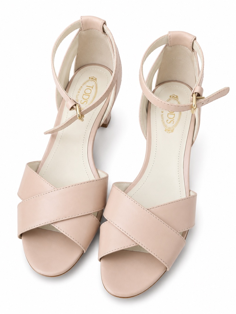 Tod's Pink Leather Cross-Strap Ankle-Heel Sandals CT